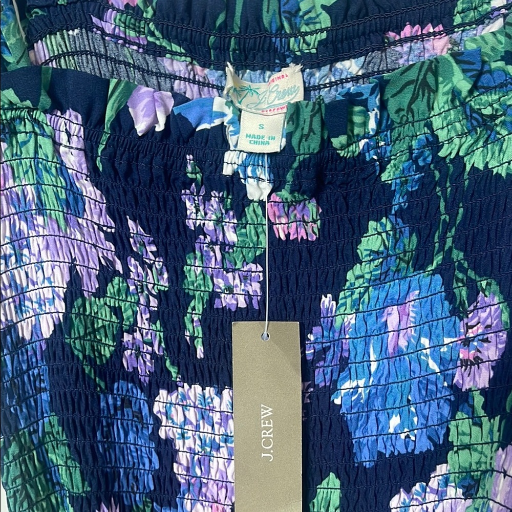 J.Crew Smocked Tie-Shoulder Floral Blue Dress - Picture 4 of 5